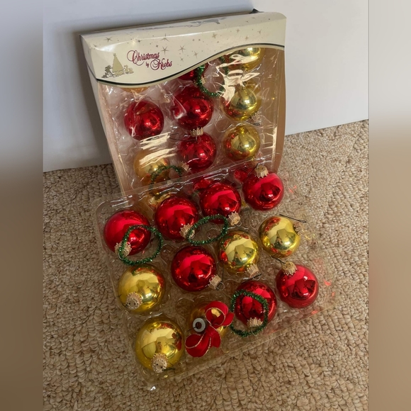 Vintage Set 24 Glass Holiday Tree Ornament Bulbs 2". Gold & Red. FREE SHIPPING - Picture 2 of 3